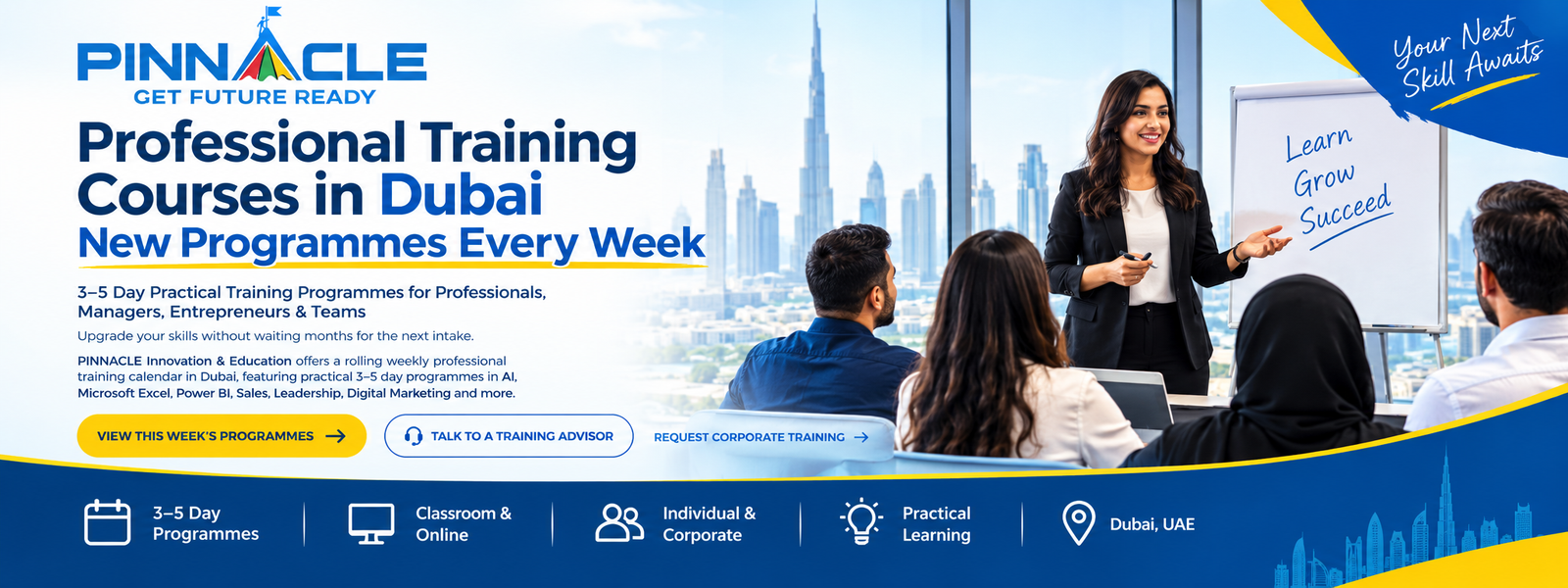 Corporate training Dubai workshop with executives practicing presentation skills